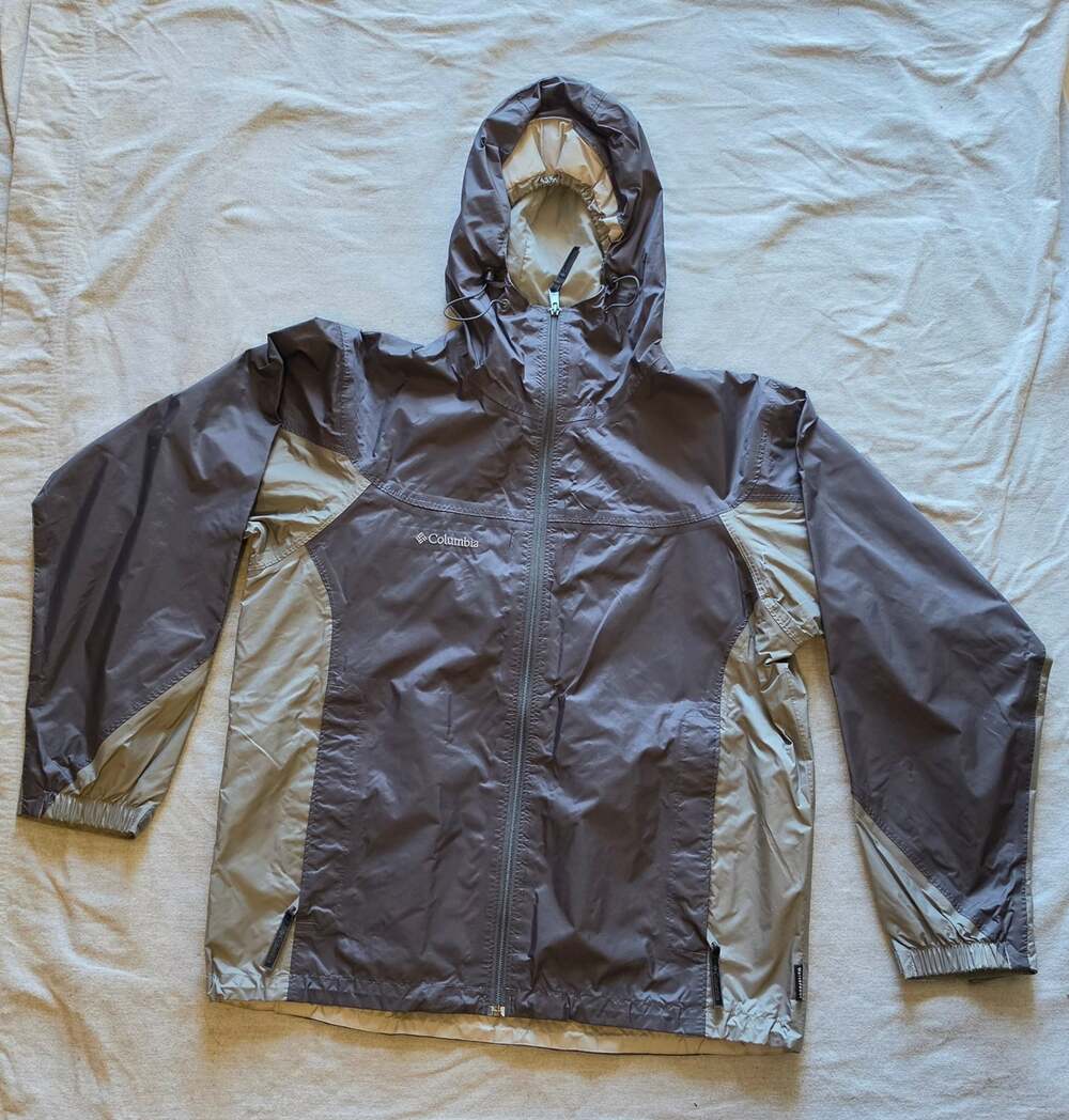 Columbia Mens Large Gray Waterproof Hooded Rain Jacket Windbreaker